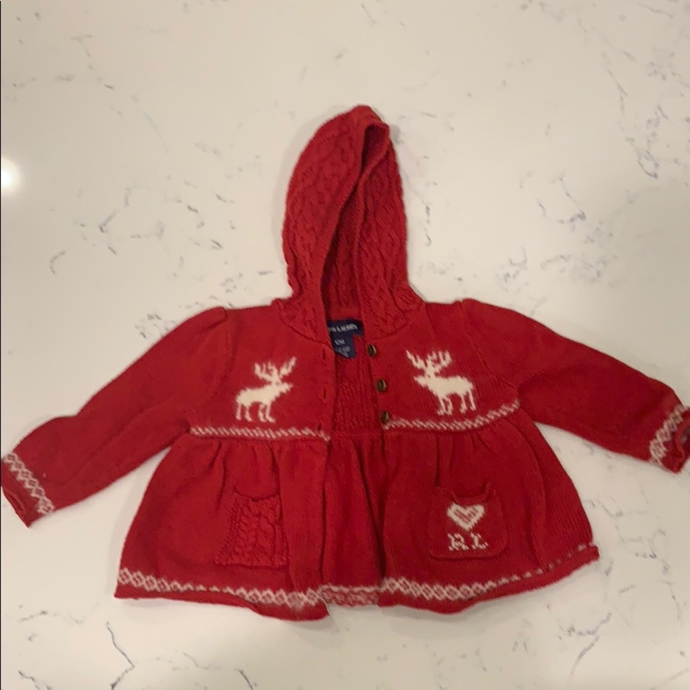 Ralph Lauren baby holiday cardigan with hood